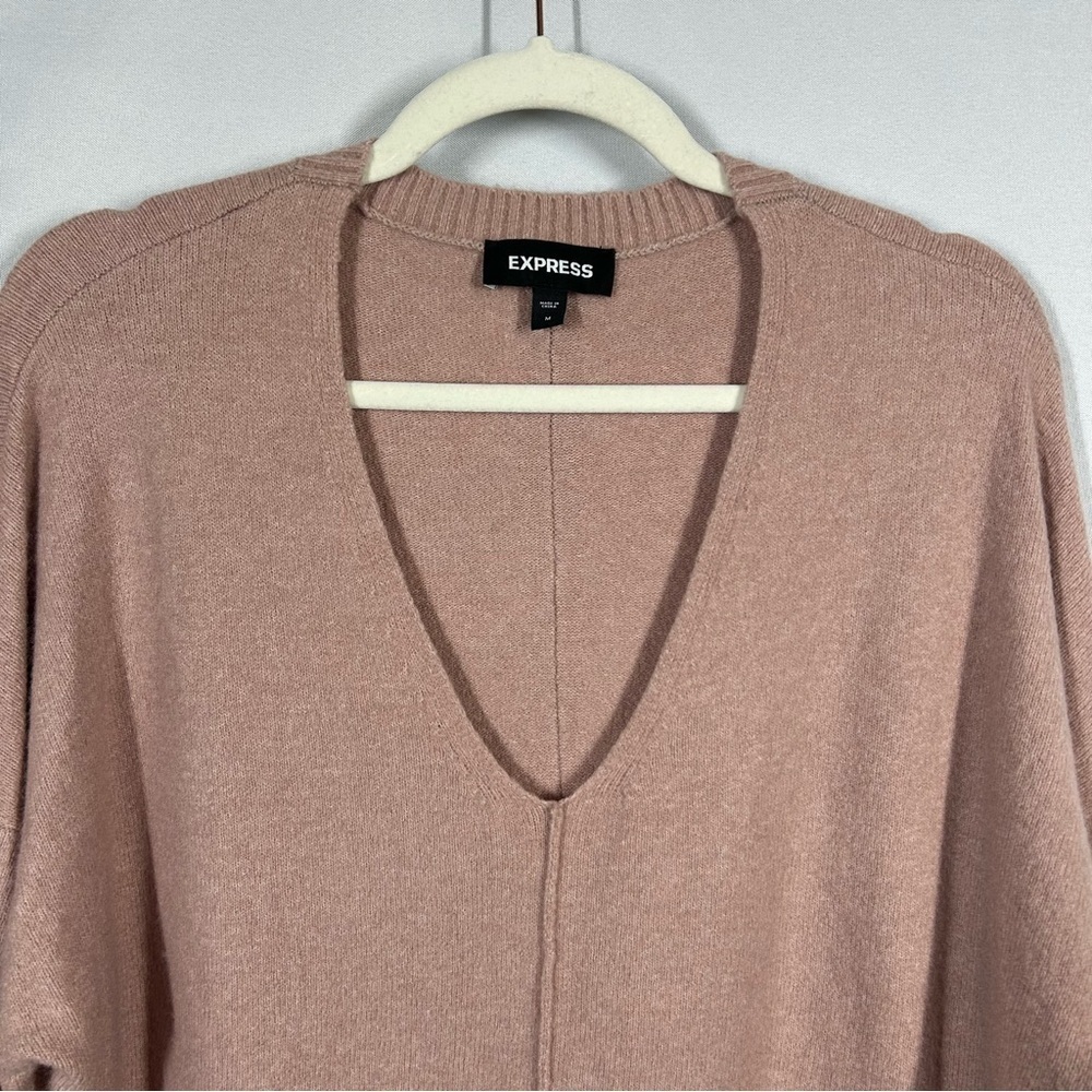 Express | Oversized V Neck Light Pink Sweater Soft Wool Blend Womens Size Medium - Picture 4 of 12